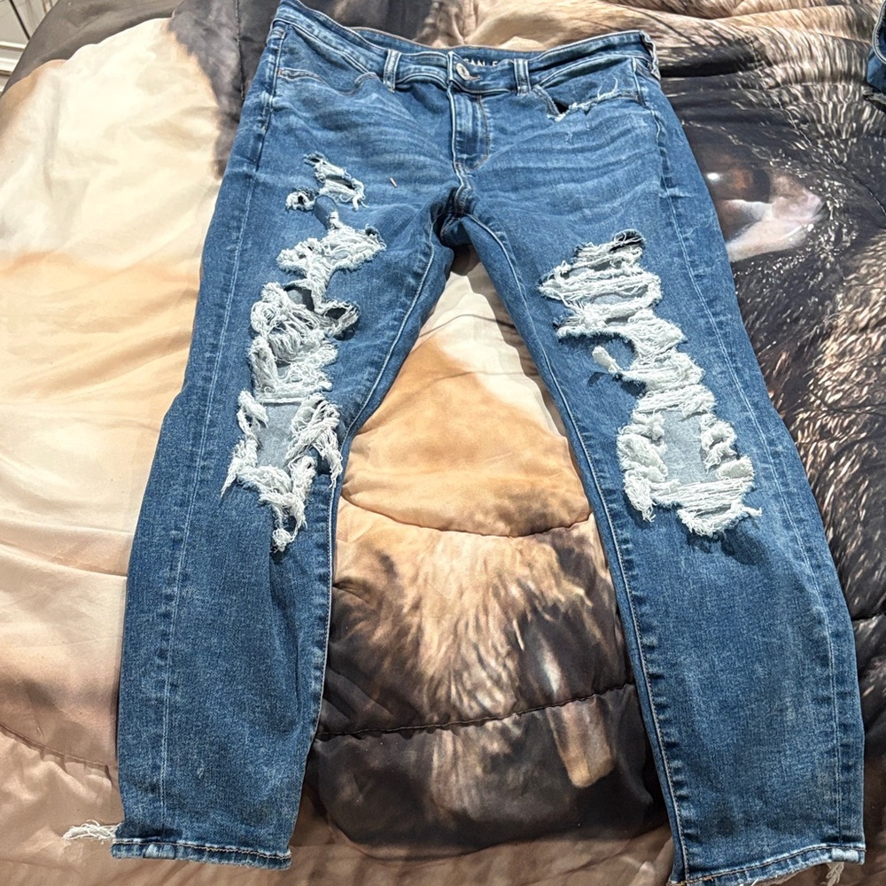 American Eagle Outfitters Blue Skinny Jeans with Distressed Detailing